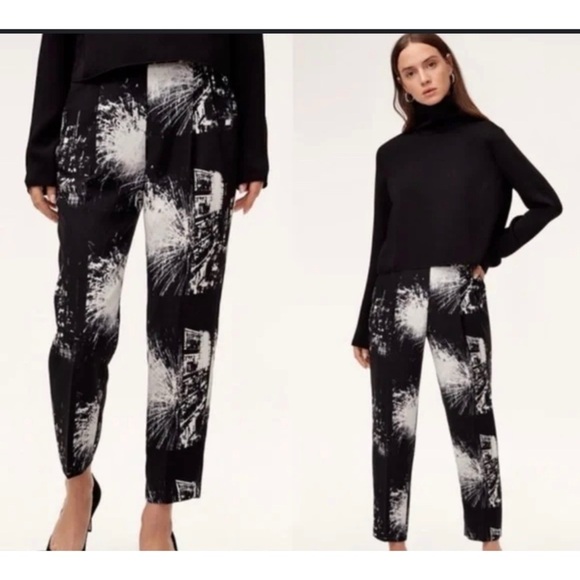 Aritzia Pants - ARITZIA BABATON COHEN PANTS CITY FIREWORKS PRINT BLACK WHITE POCKETS PULL ON 0